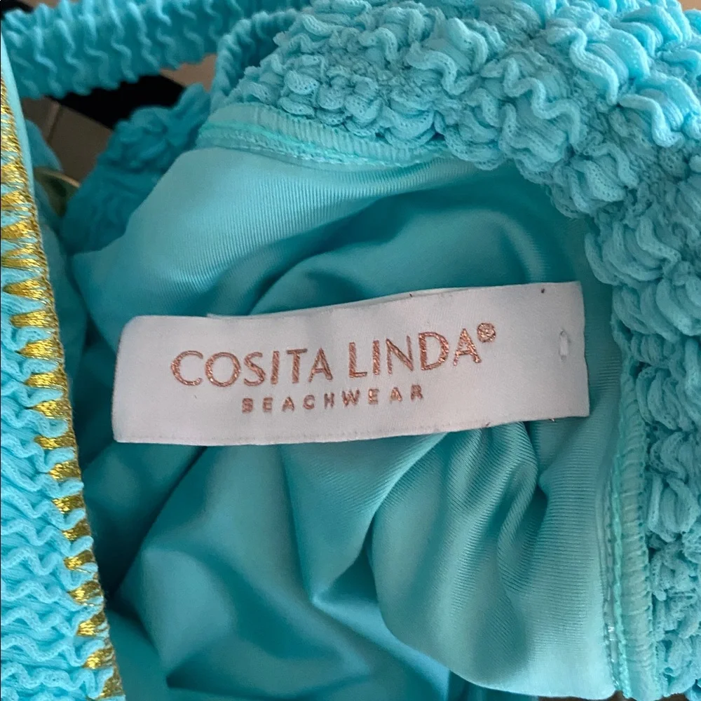 Cosita Linda Turquoise Triangle One-Piece Swimsuit Size M Adjustable Straps Chic